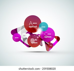 Abstract step infographic business layout - modern composition of geomtric shapes with light effects 