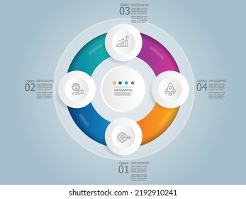 abstract steps circle infographic presentation report element background with business icon 4 options vector illustration
