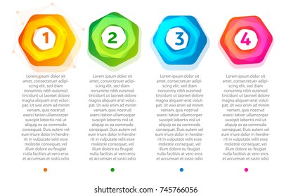 Abstract steps. Colorful hexagon frame with numbers 1,2,3,4. Web infographics elements. 