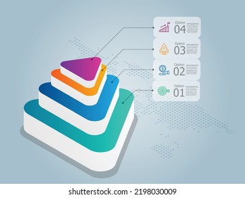 abstract steps pyramid isometric infographic presentation report element background with business icon 4 options vector illustration