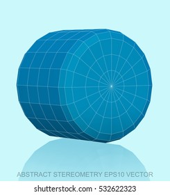 Abstract stereometry: low poly Blue Cylinder. 3D polygonal object, EPS 10, vector illustration.