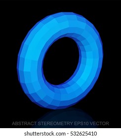 Abstract stereometry: low poly Blue Torus. 3D polygonal object, EPS 10, vector illustration.