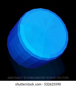 Abstract stereometry: low poly Blue Cylinder. 3D polygonal object, EPS 10, vector illustration.