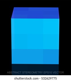 Abstract stereometry: low poly Blue Cube. 3D polygonal object, EPS 10, vector illustration.