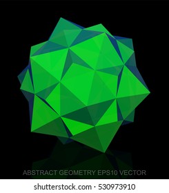Abstract stereometry: low poly Green Dodecahedron. 3D polygonal object, EPS 10, vector illustration.