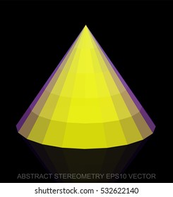Abstract stereometry: low poly Yellow Cone. 3D polygonal object, EPS 10, vector illustration.