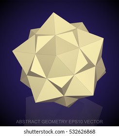 Abstract stereometry: low poly Yellow Dodecahedron. 3D polygonal object, EPS 10, vector illustration.