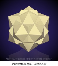 Abstract stereometry: low poly Yellow Dodecahedron. 3D polygonal object, EPS 10, vector illustration.