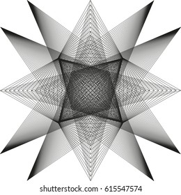 Abstract stereometry shape. Black and white. Geometric polygonal star with lines. 