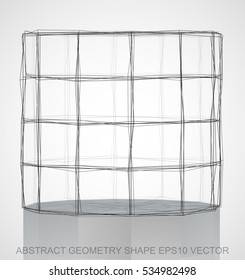 Abstract stereometry shape: Ink sketched Cylinder with Reflection. Hand drawn 3D polygonal Cylinder. EPS 10, vector illustration.