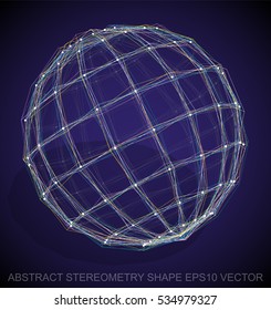 Abstract stereometry shape: Multicolor sketched Sphere with Transparent Shadow. Hand drawn 3D polygonal Sphere. EPS 10, vector illustration.