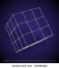 Abstract stereometry shape: Multicolor sketched Cube with Transparent Shadow. Hand drawn 3D polygonal Cube. EPS 10, vector illustration.