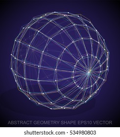 Abstract stereometry shape: Multicolor sketched Sphere with Transparent Shadow. Hand drawn 3D polygonal Sphere. EPS 10, vector illustration.