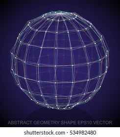Abstract stereometry shape: Multicolor sketched Sphere with Reflection. Hand drawn 3D polygonal Sphere. EPS 10, vector illustration.