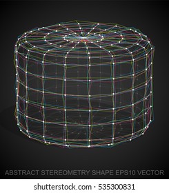 Abstract stereometry shape: Multicolor sketched Cylinder with Transparent Shadow. Hand drawn 3D polygonal Cylinder. EPS 10, vector illustration.
