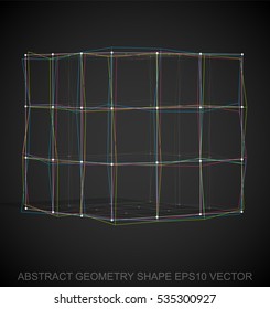 Abstract stereometry shape: Multicolor sketched Cube with Transparent Shadow. Hand drawn 3D polygonal Cube. EPS 10, vector illustration.