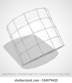 Abstract stereometry shape: Pencil sketched Cylinder with Transparent Shadow. Hand drawn 3D polygonal Cylinder. EPS 10, vector illustration.