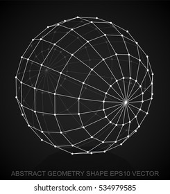 Abstract stereometry shape: White sketched Sphere with Reflection. Hand drawn 3D polygonal Sphere. EPS 10, vector illustration.