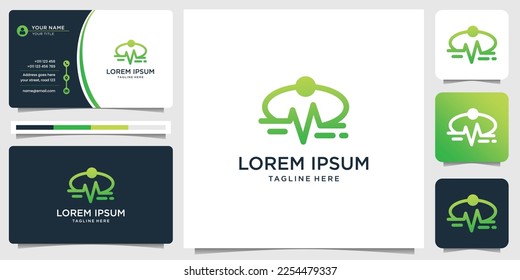 abstract stethoscope logo combined line pulse medical logo design and business card template.