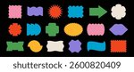 Abstract sticker shape set. Colorful retro pop art border element collection. Bright geometric frame pack for badge, tag, label, banner, poster, sign, flyer, logo. Vector Swiss design patch bundle