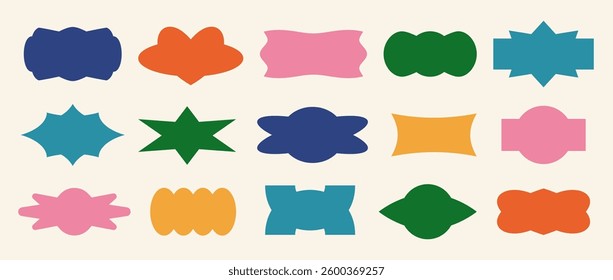 Abstract sticker shape set. Colorful retro pop art border element collection. Bright geometric long frame pack for badge, tag, label, banner, poster, sign, logo. Vector Swiss style patch bundle