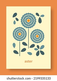 Abstract still life of aster flower in pastel colors. Modern art collection. Aster flower vector for social media, cards, mobile concept, posters and web design. Vector illustration.