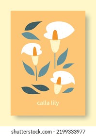 Abstract Still Life Of Calla Lily Flower In Pastel Colors. Modern Art Collection. Calla Lily Flower Vector For Social Media, Cards, Mobile Concept, Posters And Web Design. Vector Illustration.