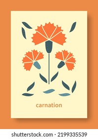 Abstract still life of carnation flower in pastel colors. Modern art collection. Carnation flower vector for social media, cards, mobile concept, posters and web design. Vector illustration.