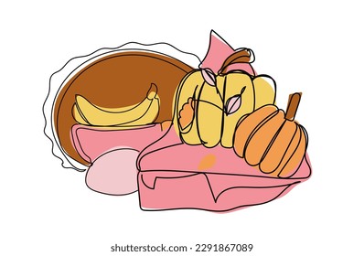 Abstract still life composition in pastel colors. Hand drawn vase, leaves and shapes. Contemporary art vector illustration for print t-shirts, cards, posters.