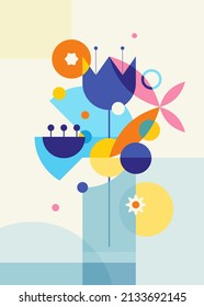 Abstract still life. Creative poster with different flowers.