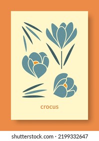 Resumen de la vida de la flor de crocus en colores pastel. Colección de arte moderno. Vector de flores crocus para medios sociales, tarjetas, concepto móvil, afiches y diseño web. Ilustración vectorial.