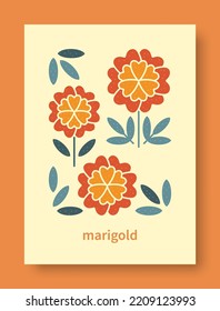 Abstract still life of marigold flower in pastel colors. Modern art collection. Marigold flower vector for social media, cards, mobile concept, posters and web design. Vector illustration.