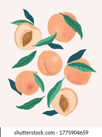 Abstract still life in pastel colors poster. Collection of contemporary art. Abstract paper cut elements, fruits for social media, postcards, print. Hand drawn peach.