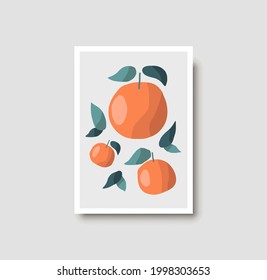 Abstract still life in pastel colors poster. Contemporary art. Abstract paper cut elements and  fruit for social media, postcards, print. Hand drawn abstract orange fruit for wall art and decor