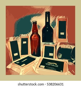 Abstract still life vector with wine and beer bottles