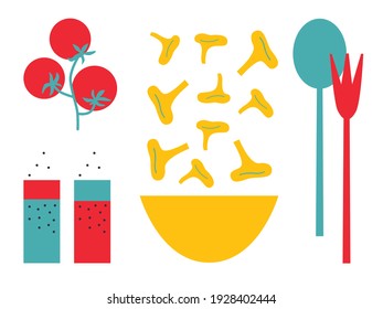 Abstract still life vegetables banner. Collection of contemporary art. Abstract cut elements, fruits and berries for social media, postcards, print. 
