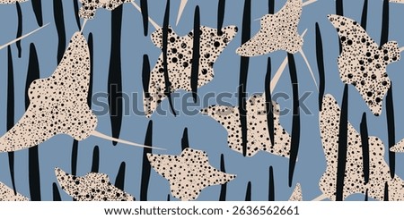 Abstract stingray with specks and lines on blue surface
