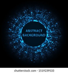 Abstract stipple background. Blue Luminous circles. Navy elegant glowing circle.  Azure light ring. Indigo sparking particle. Ultramarine colorful ellipse. Bright border.