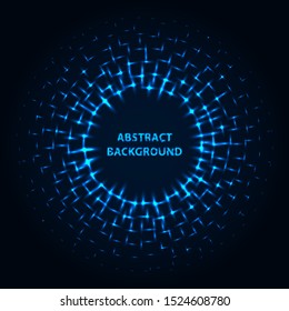 Abstract stipple background. Blue luminous circles. Azure glowing circle. Indigo light ring. Ultramarine sparking particles. Colorful ellipse. Bright border.