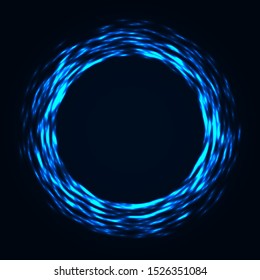 Abstract stipple background. Blue luminous circles. Azure glowing circle. Indigo light ring. Ultramarine sparking particles. Colorful ellipse. Bright border.