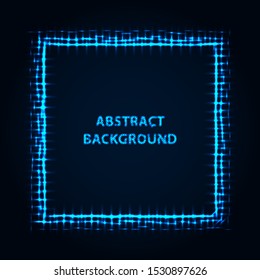 Abstract stipple background. Blue luminous lines. Azure glowing edge. Indigo light border. Ultramarine sparking particles. Colorful square. Bright contour.