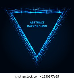 Abstract stipple background. Blue luminous lines. Azure glowing edge. Indigo light border. Ultramarine sparking particles. Colorful triangle. Bright contour.