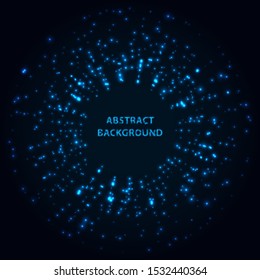 Abstract stipple background. Blue Luminous circles. Navy elegant glowing circle.  Azure light ring. Indigo sparking particle. Ultramarine colorful ellipse. Bright border.