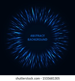 Abstract stipple background. Blue luminous circles. Azure glowing circle. Indigo light ring. Ultramarine sparking particles. Colorful ellipse. Bright border.