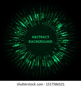 Abstract stipple background. Green Luminous circles. Aquamarine elegant glowing circle.  Green light ring. Virid sparking particles. Colorful ellipse. Bright border.