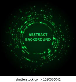 Abstract stipple background. Green Luminous circles. Aquamarine elegant glowing circle.  Green light ring. Virid sparking particles. Colorful ellipse. Bright border.