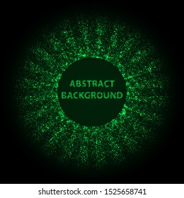 Abstract stipple background. Green Luminous circles. Aquamarine elegant glowing circle.  Green light ring. Virid sparking particles. Colorful ellipse. Bright border.