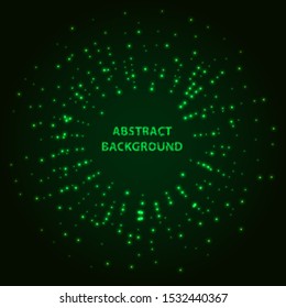 Abstract stipple background. Green Luminous circles. Aquamarine elegant glowing circle.  Green light ring. Virid sparking particles. Colorful ellipse. Bright border.