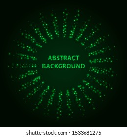 Abstract stipple background. Green Luminous circles. Aquamarine elegant glowing circle.  Green light ring. Virid sparking particles. Colorful ellipse. Bright border.