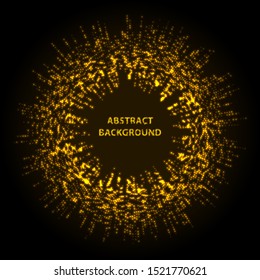 Abstract stipple background. Orange Luminous circles. Red-yellow elegant glowing circle. Peach light ring. Sparking particles. Colorful ellipse. Bright border.
